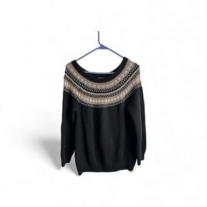 Banana Republic Womens Large Fair Isle Sweater Black Gold Fine Italian Yarn 4642